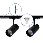Ensemble complet Rail Monophasé Rail 1 Mètre Noir | incl. 2x Spot + GU10 2700K 3W Dimmable + Embout, Connecteur d’Alimentation